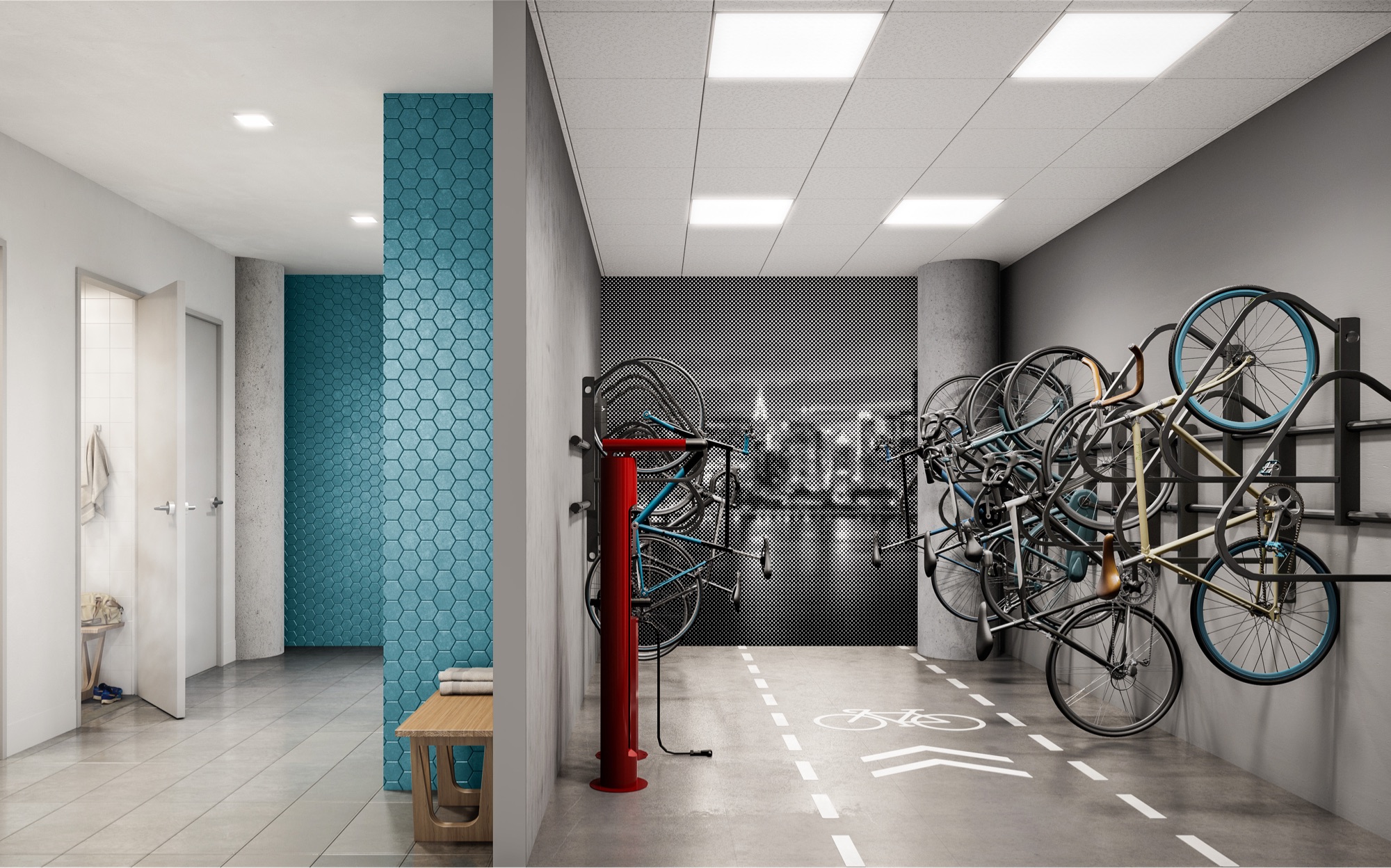 Bike storage room with wall-mounted bikes