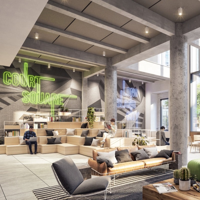 Tenants enjoy stadium-style seating in the Innolabs common area